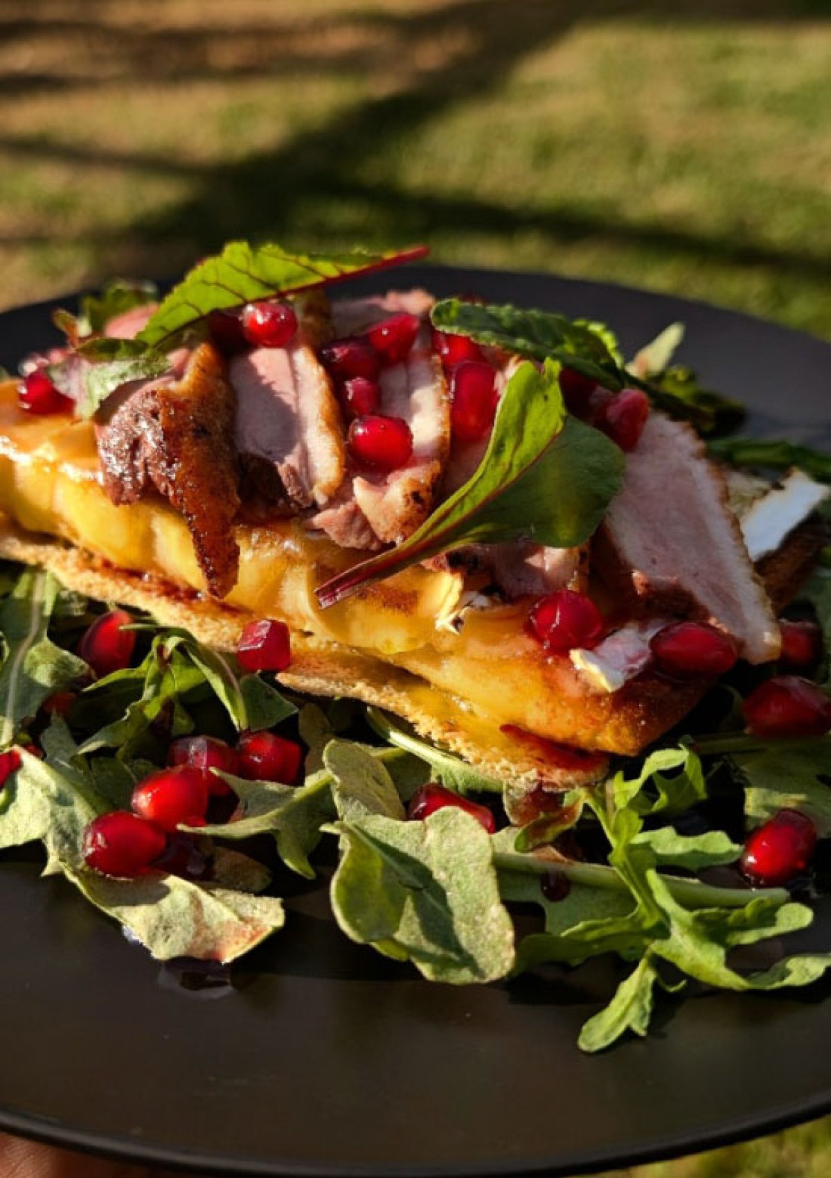 Deniz's Smoked Duck Crostini with Brie and Pomegranate